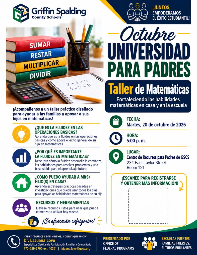 CrescentElement's tweet photo. GSCS October Parent University Math Workshop is on Tuesday, Oct. 20th.  Build stronger math skills at home and at school! Scan the QR code to register. https://t.co/EpMiAtnJOa
