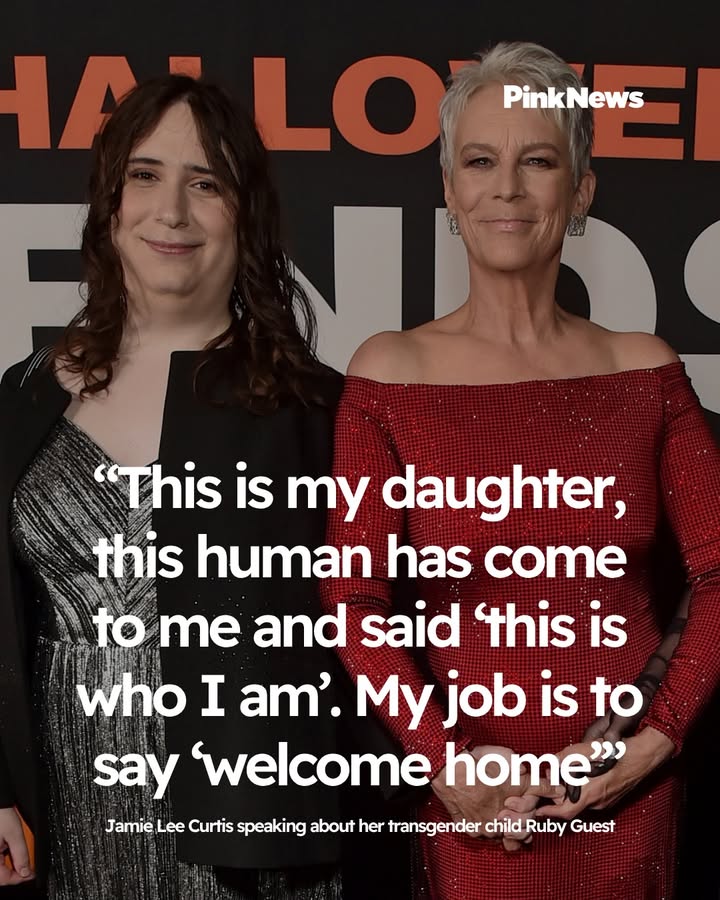 PinkNews's tweet photo. Oscar-winning actress Jamie Lee Curtis has always been vocal in her support for her transgender daughter Ruby Guest 🏳️‍⚧️ https://t.co/jKtMnwrxnd
