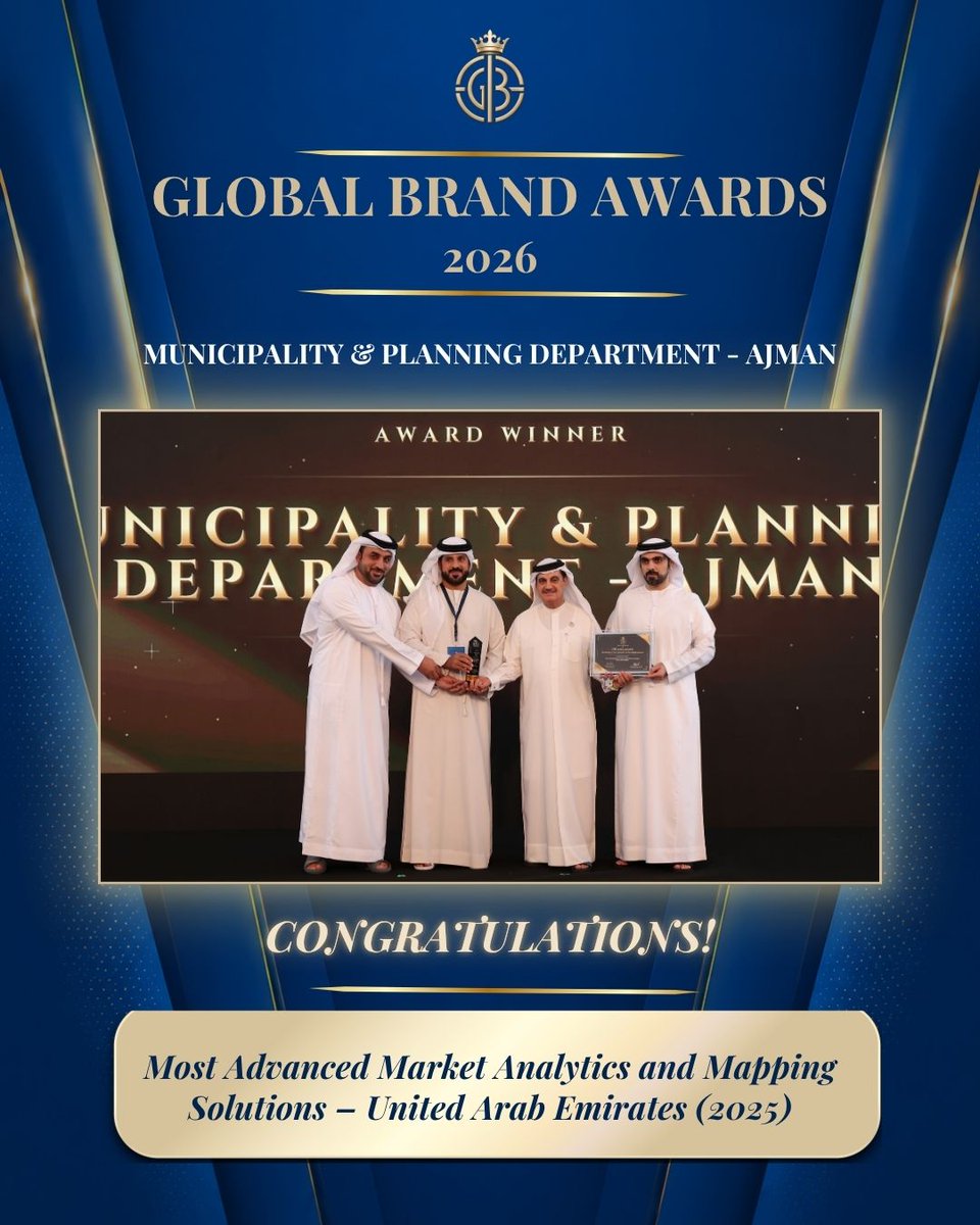 GlobalBrandsMag's tweet photo. A proud moment for Municipality &amp; Planning Department – Ajman, Winners at the Global Brand Awards 2026. Heartfelt Congratulations!

#GlobalBrandAwards2026 #GlobalBrandsMagazine #AwardWinners #CelebratingExcellence https://t.co/3EGqplDJlO