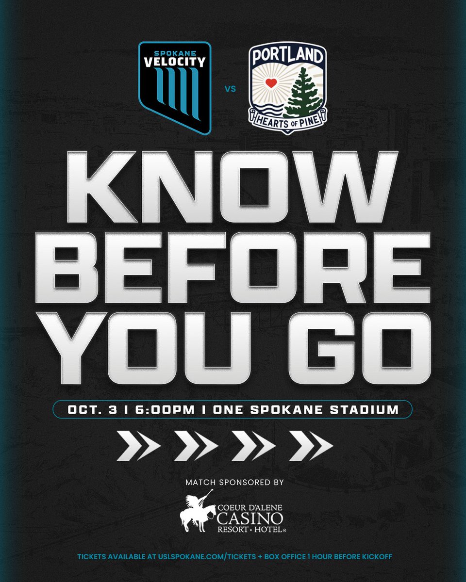 SpokaneVelocity's tweet photo. WE'LL SEE YOU TOMORROW NIGHT FOR OUR RIVAL NIGHT MATCH! 🫵😎
🎟️: https://t.co/XQORU9AJCu
#SpokaneVelocityFC #LeagueOne #LetsGoSpo #UpTheFalls https://t.co/QRfxAHbUgh