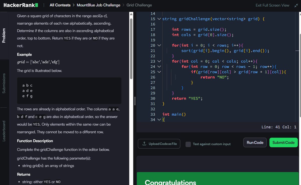 Muskanm_1227's tweet photo. Day 147/150 #150DaysOfCode | Daily DSA Practice β‘
1. Sequence Equation: O(N) TC | O(N) SC
2. Grid Challenge: O(N * M log M) TC | O(1) SC
Got caught up with some offline work today, but kept the problem-solving streak alive!
#DSA #HackerRank #Cpp #Coding #Assessment https://t.co/LhBdLNZdrc