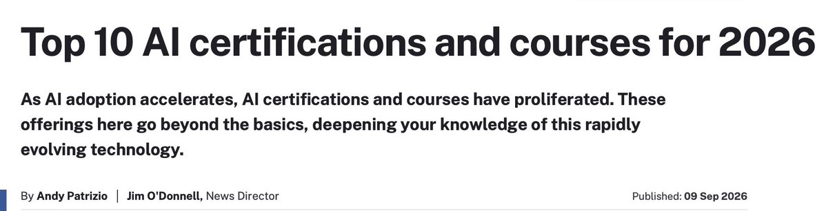 BigData_paulz's tweet photo. Hats off @IBM @skillsnetworkhq team (mgrs: @acangiano &amp; Vikki Hamann). IBM #AI Professional Cert (hosted on @coursera) makes @TechTargetNews Top 10 #AI Certs &amp; Courses for 2026! (I'd be remiss if I didn't note @katsnelson, his brains started it all: 
https://t.co/bNRnyFGqQX https://t.co/hhx1fI1sPM