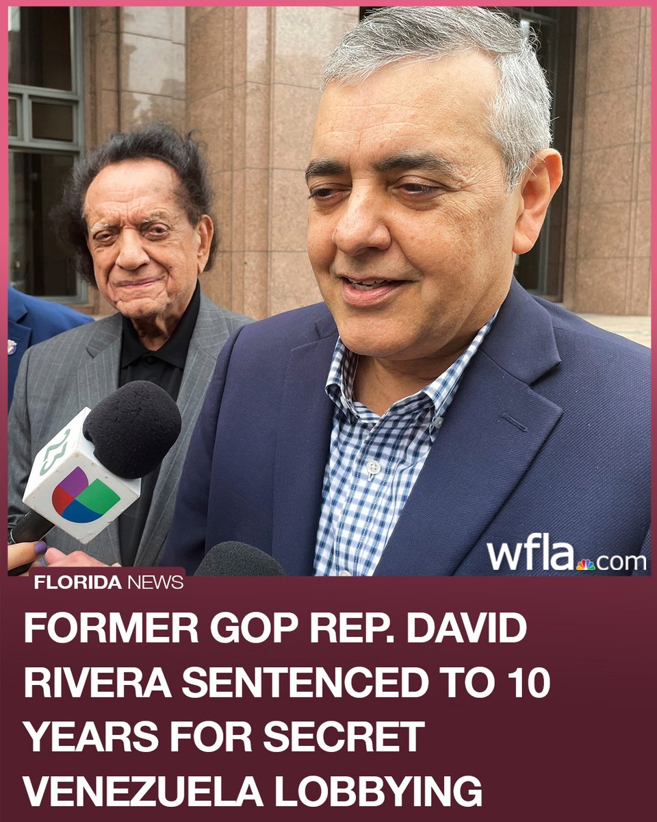 WFLA's tweet photo. SENTENCED: A former Miami congressman and longtime friend of U.S. Secretary of State Marco Rubio was sentenced to 10 years in prison in connection with a secret $50 million lobbying campaign on Venezuela’s behalf during the first Trump administration. 
https://t.co/VLnx0jGxSf https://t.co/LE5Bn7VFdY