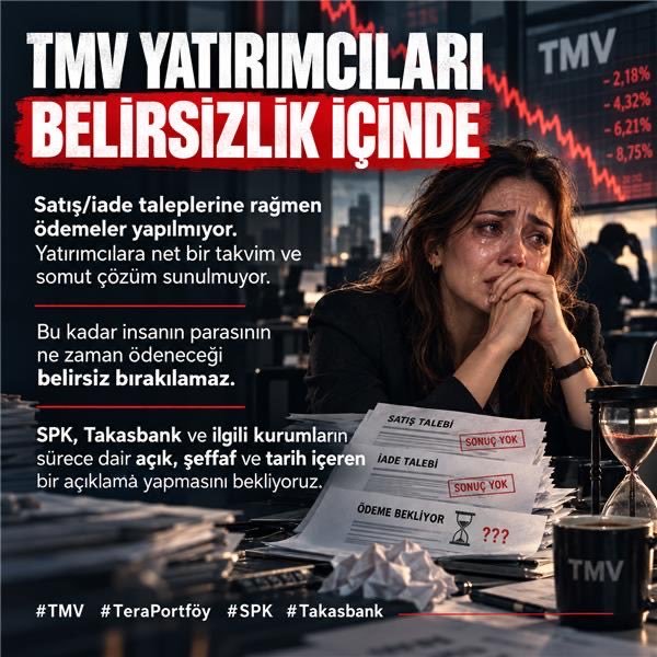 Biralem1907's tweet photo. TMV yatırımcısı hala aynı soruyu soruyor:

Paramız neden blokede ve ne zaman erişebileceğiz?

Artık belirsizlik değil, net açıklama istiyoruz.

#TMVGündemeGelsin #TMVParamızNerede #TMV https://t.co/wdVnIqfAJz