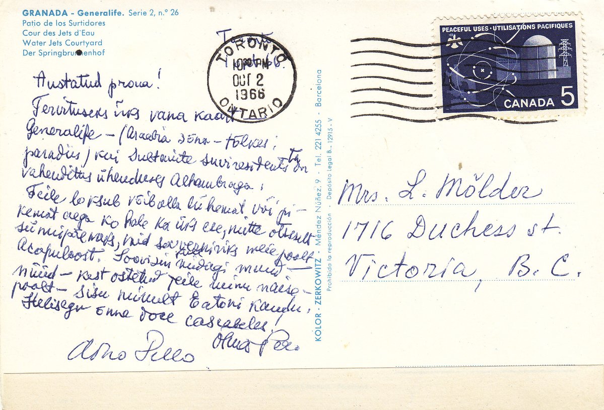 MarjeMolder's tweet photo. Today's 2nd #PostedOnThisDay #cancel is on a #vintage Spanish #PostCard of the “garden of springs” at #Generalife 14C summer palace in #Granada #Spain which was posted 66 years ago OTD of Oct 2, 1966
#philately #stamps #deltiology https://t.co/upCPGr6pk6