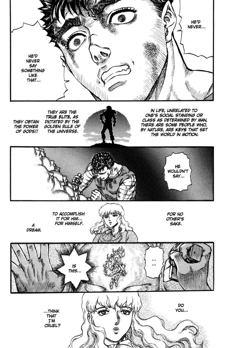 gutspupper's tweet photo. Visual representation of Griffith allowing Guts to see him in his purest, most vulnerable form one last time. You're the only one https://t.co/zDWTfKYfcC