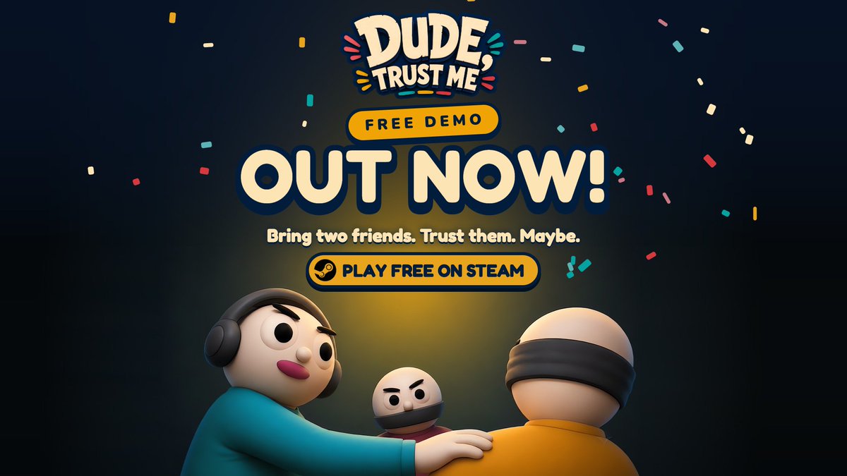 sefikstudios's tweet photo. The wait is over! Dude, Trust Me demo is live! 🎉
https://t.co/lyg5bkp7Tp
#DudeTrustMe #IndieGame #IndieDev #SteamGame #CoopGame https://t.co/xZUR2ZgYBG