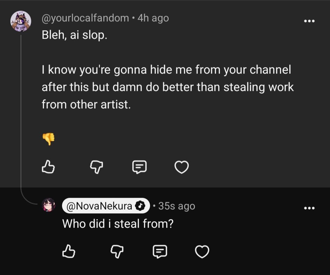 NovaNekura's tweet photo. Again. WHO DID I STEAL FROM?? 

"Artists" is not a fucking answer. 

A bunch of artists didnt come together to create my damn show. I edited this whole shit together. 

Me. Not "artists." Me. I created the whole concept of my show. 

"Artists" didn't do shit https://t.co/NkG0gxX2NB