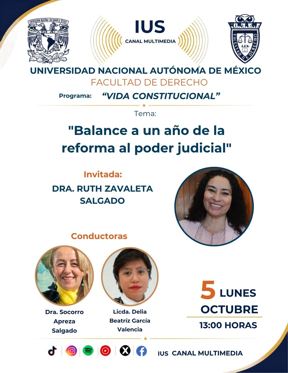 IUSCanalM's tweet photo. A un año de la reforma al Poder Judicial… ¿qué balance puede hacerse? 👀⚖️

En #VidaConstitucional analizamos los cambios, retos y debates que ha generado su implementación.

📅 Lunes 5 | 13:00 h
🌐 https://t.co/1bKyLeZNzI
#ReformaJudicial #PoderJudicial #IUS https://t.co/ONRsRp0qnd