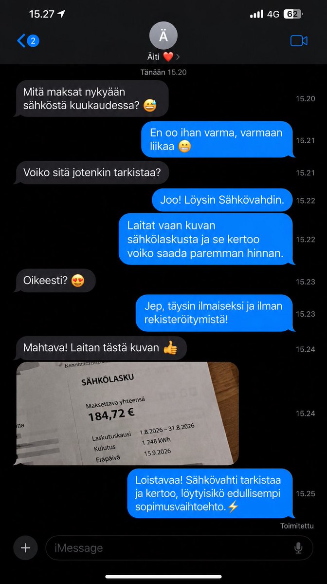 sahkovahtisite's tweet photo. Maksatko sähköstäsi liikaa?⚡️

 Sähkövahti tarkistaa sähkölaskusi sekunneissa‼️

Liitä vain kuva nykyisestä sähkölaskustasi ja Sähkövahti analysoi sopimuksesi ja kulutuksesi sekä kertoo, olisiko sinulle saatavilla edullisempi vaihtoehto.

Ei hintojen metsästämistä eri sivuilta.
Ei monimutkaisia laskelmia.
Ei rekisteröitymistä. Ei maksuja.

Vain kuva laskusta → selkeä arvio siitä, kannattaako sopimus vaihtaa.

👉 Tarkista sähkölaskusi heti ilmaiseksi:
https://t.co/rlxDgnhoI2