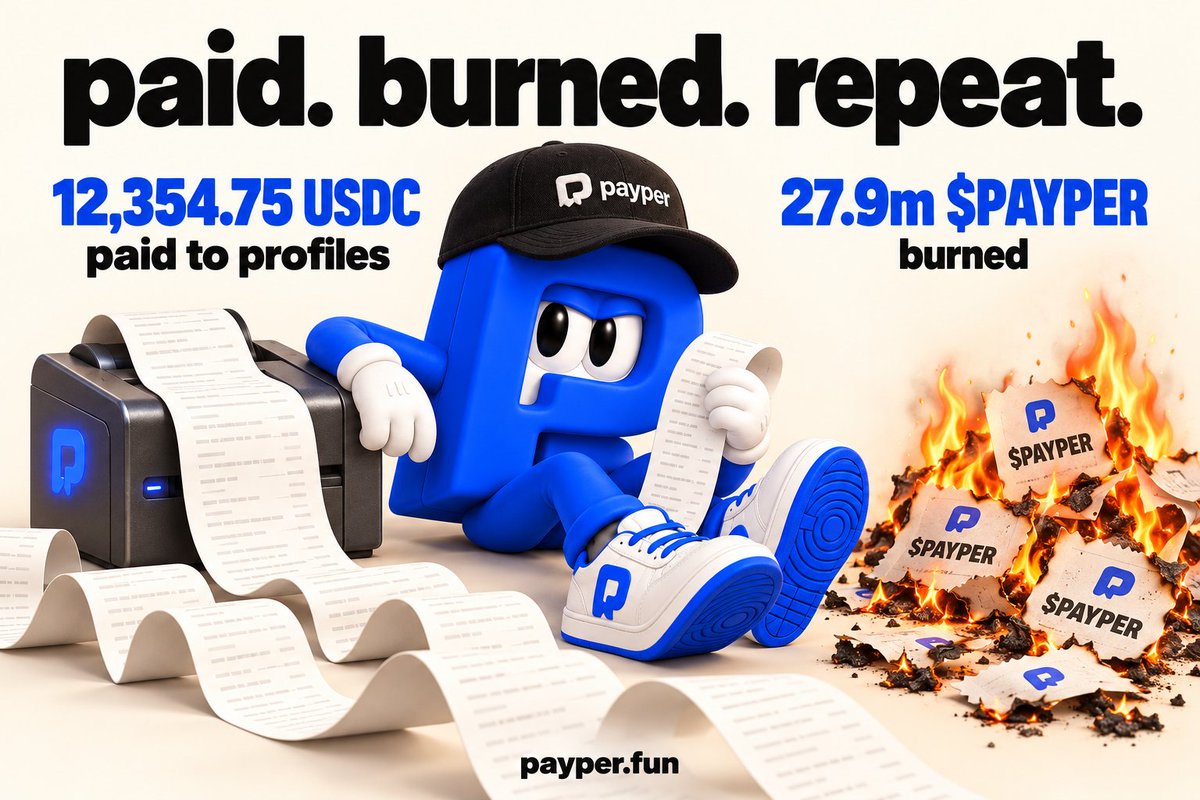 payperfun's tweet photo. 12k+ USDC landed in payper profiles.

almost 2.8% of solana:B5bKnQXYr2NtkSY7PBVT5LnSx2fLgdrtPWYvjZKJAPAY supply gone. burned.

weeks in the kitchen. hours in the wild.

we know attention runs this game. 
we’re giving holding some weight. 
a profile. a clock. real USDC receipts.

this is just the first serving.

get your payper profile. let your clock cook.

watch what comes out of the kitchen next.

holding has weight.

https://t.co/Y773Orjj9A