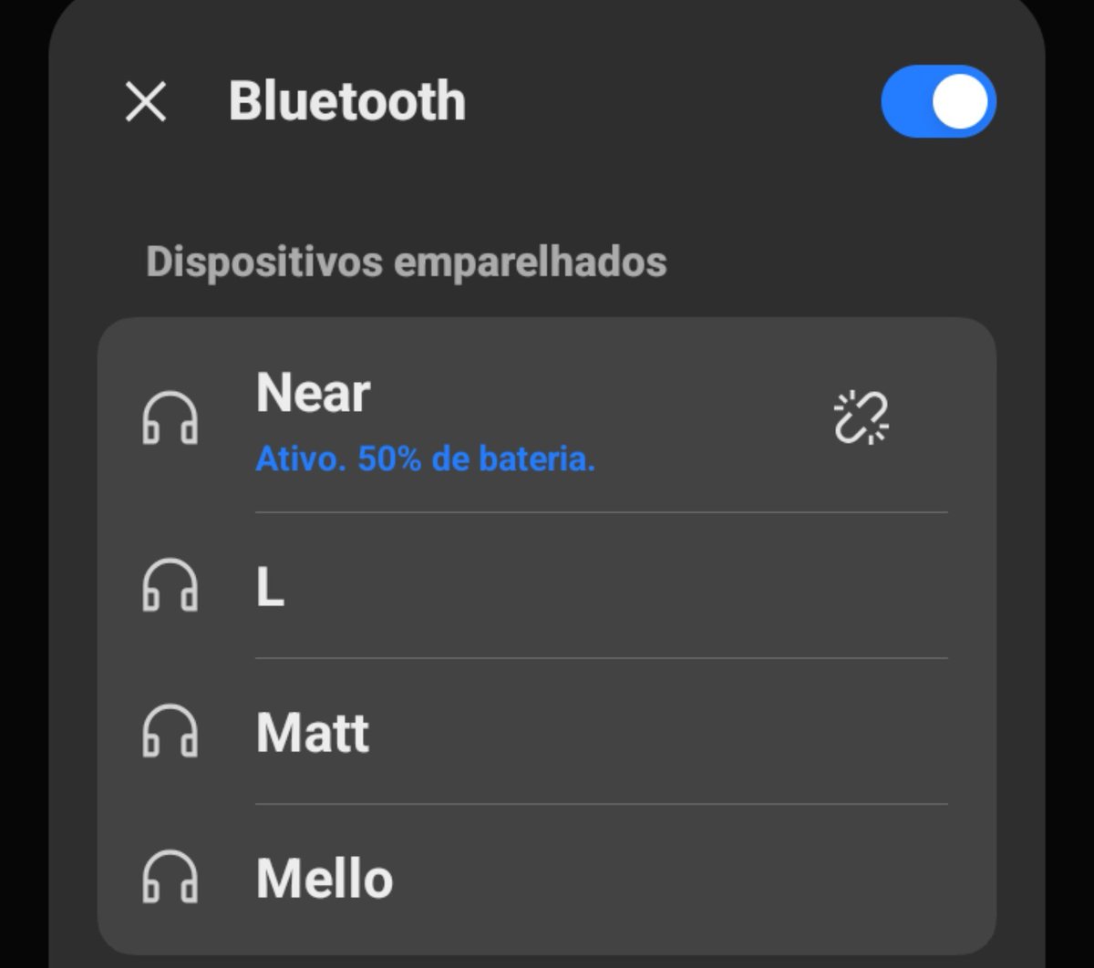retardally's tweet photo. tenho o costume de dar nome pros meus fones bluetooth, e sempre esqueço de tirar quando eles quebram. Agora tem isso aq no meu histórico https://t.co/3COB36W8m0