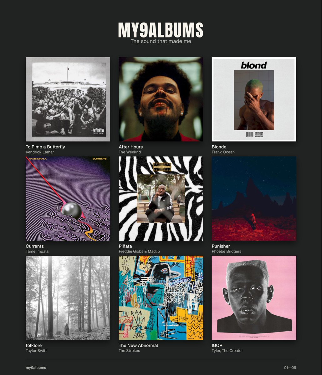 Keegan59992745's tweet photo. My 9 albums https://t.co/p7HcM4FaMw