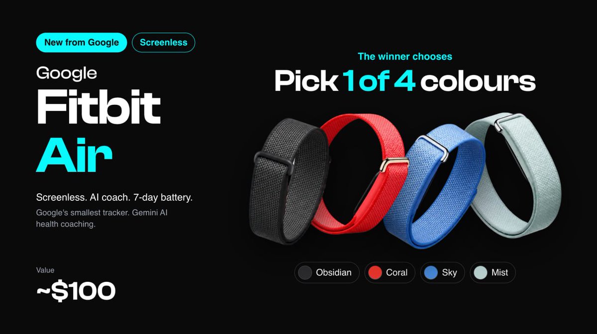 Queen_Eniolaa's tweet photo. Huh, a fitness tracker with no screen

Didn't expect that from Google.

$1 to enter on @rafli_win worth ~$100, winner picks the color

Kind of curious how this one performs ngl

Go grab your shot before it's gone

Screenless trackers, yes or no? 👀

🔗::) https://t.co/7eWAPVHQiU https://t.co/ZVP1MY4Jie