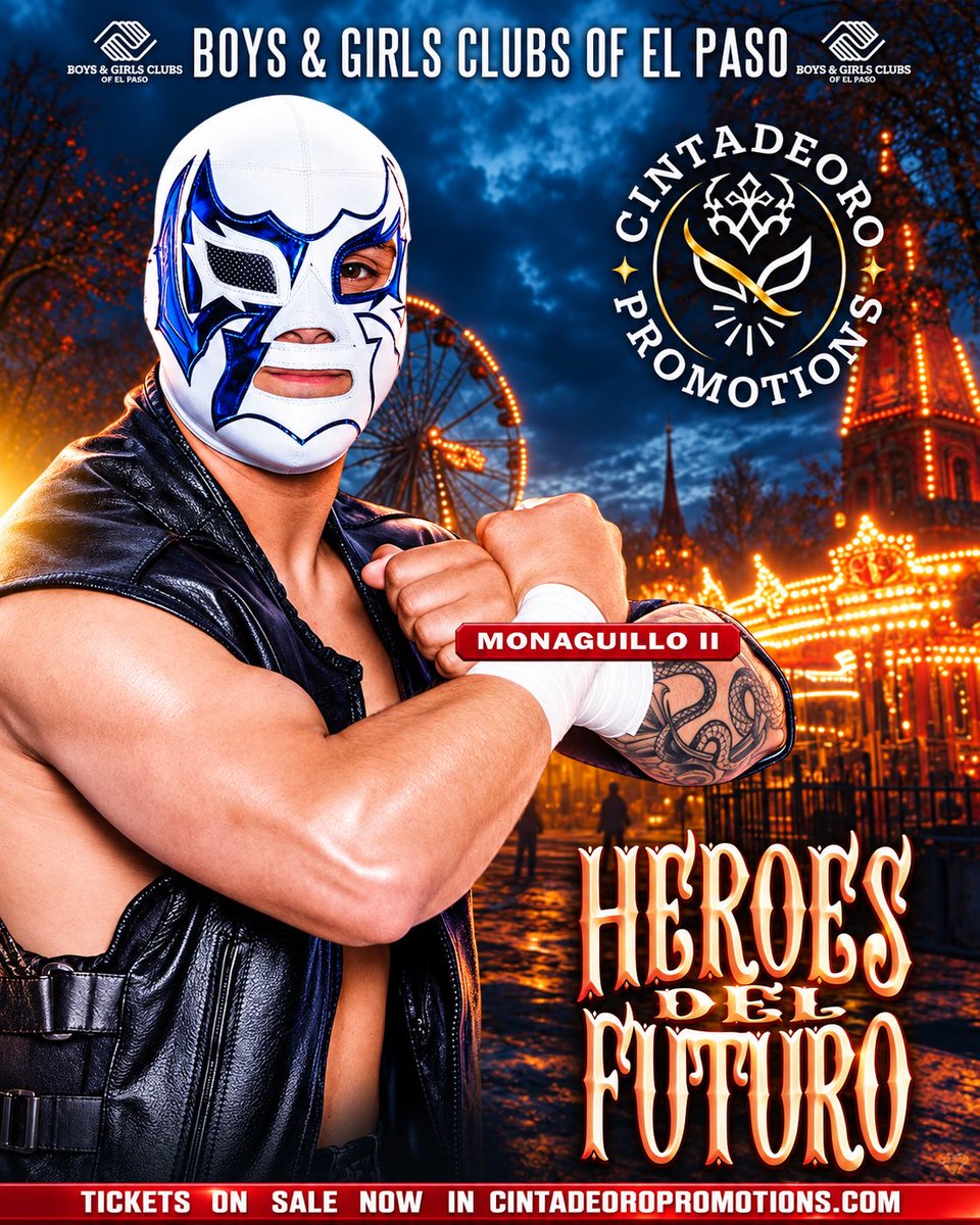 CDOPromotions's tweet photo. 🔥 ¡El Paso, estamos a nada! 🔥

Este 3 de octubre, Monaguillo II será parte de Héroes del Futuro. 🤼‍♂️💥
Una noche de lucha libre con causa que no te puedes perder.

🎟️ Boletos: https://t.co/a45oleiqwc

#HeroesDelFuturo #MonaguilloII #CintaDeOroPromotions #ElPasoTX https://t.co/K6eIN2Q5Du