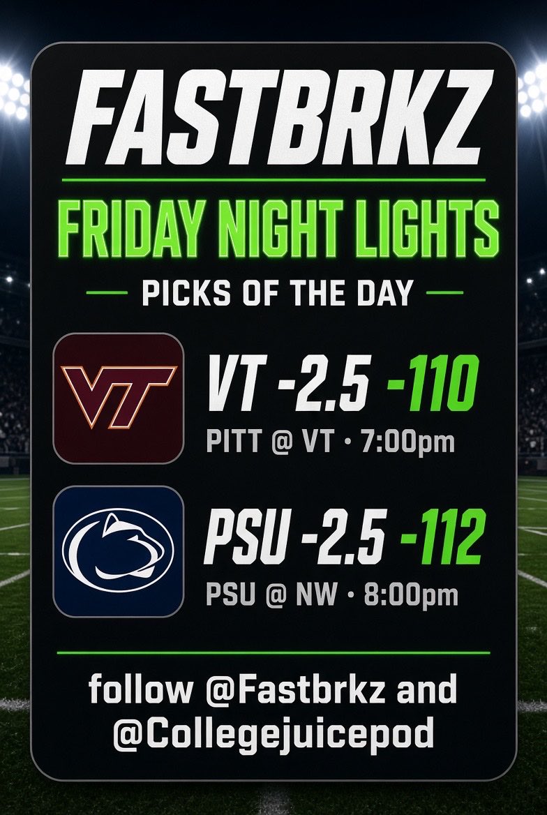 FastBrkz's tweet photo. 10/2 CFB FRIDAY NIGHT LIGHTS!
Grab the ๐ฟ๐ฅคwe got some good games on tonight!
#CFB #CFBPicks #CollegeFootball https://t.co/hNjPeMqfRs