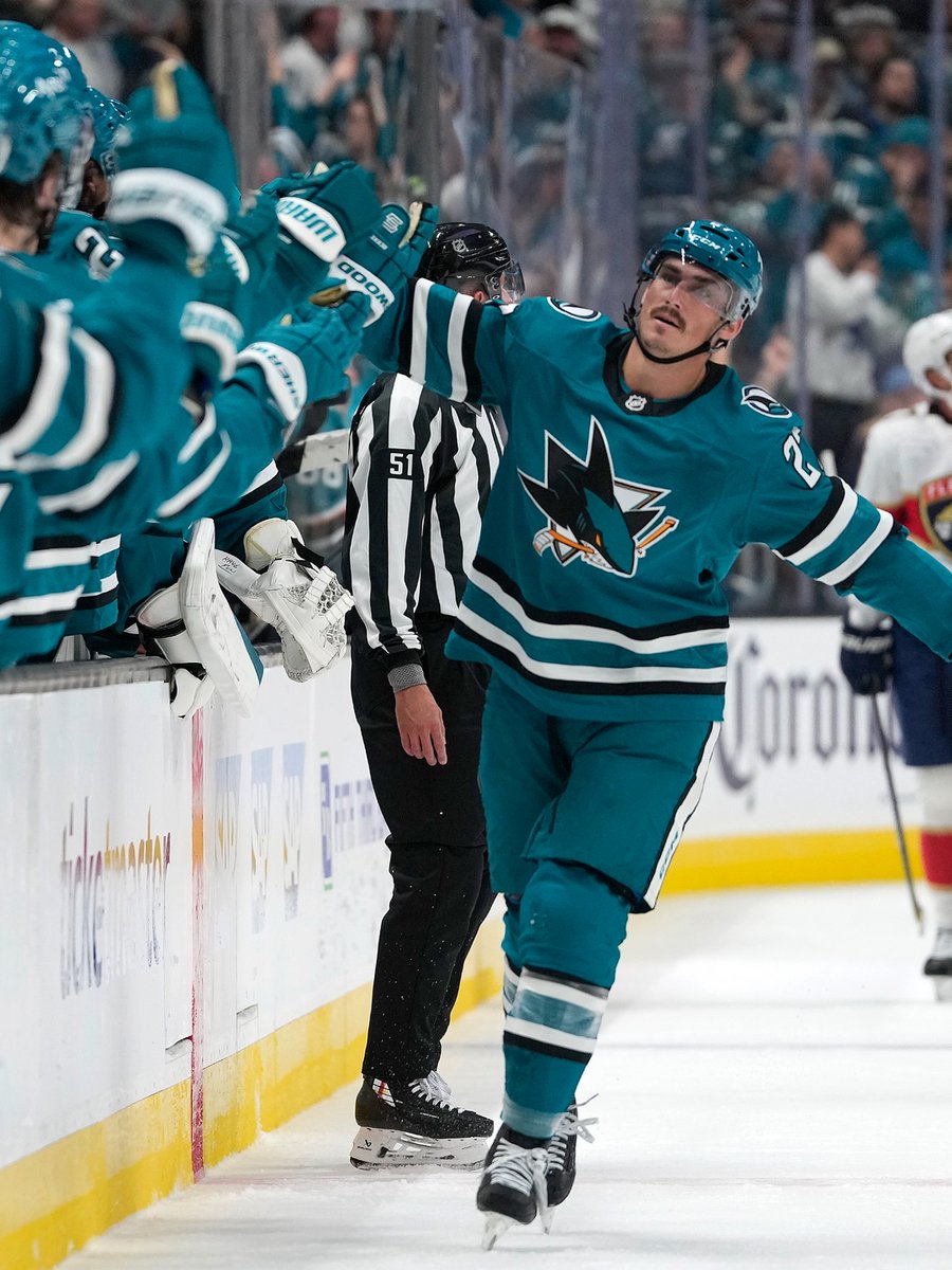 SanJoseSharks's tweet photo. Meant to be. 🩵

Mason Marchment grew up around the San Jose Sharks and played for the Jr. Sharks while his late father, Bryan, worked for the team. Last night, he scored the first goal of the season in his first game in a Sharks jersey. https://t.co/Yk5ovQH0ux
