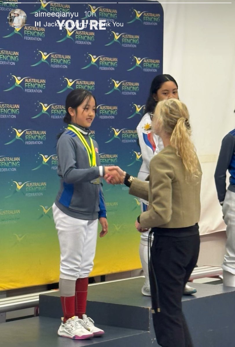 jacksonssiren's tweet photo. Jackson Wang's niece posted a story of her winning the fencing championship with the song "Thank You" 
So cute 😭😭 https://t.co/xrtPkLArmu