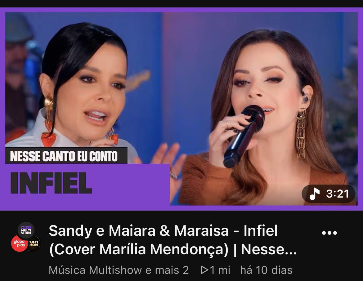 QGdaSandy's tweet photo. Sucesso! “Infiel” com Sandy e Maiara &amp; Maraisa bate a grande marca de 1 MILHÃO de visualizações no YouTube! ♥️
🔗 https://t.co/BFYzWdaXYs https://t.co/bCDJGvgJnf