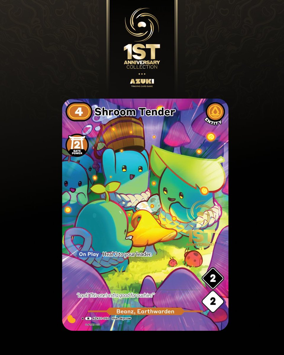 AzukiTCG's tweet photo. Shroom Tender and Black Jade Warlord join the Azuki TCG 1st Anniversary Collection with exclusive alternate art.

Two cards left to reveal.

Preorders open October 13 at 9 AM PT. 

View the collection: https://t.co/iaCHqsxvzp https://t.co/VTSOIMkEdE