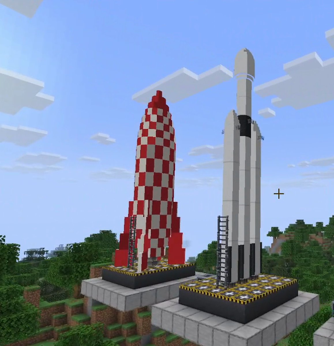 KevXDev's tweet photo. Asked Claude Code for a Starship skin for my Minecraft server's rockets.

Try 1: a texture swap. Nope. Try 2: it wrote its own Python model generator. 477 elements, real 5.5:1 proportions, 6 Raptors.

Then I said "more skins". 4 min later: Saturn V, Falcon Heavy, a retro rocket.

#gamedev