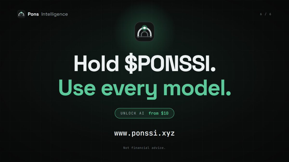 PonsSuperIntel's tweet photo. every frontier model. one wallet. 🧠
meet pons intelligence: hold $PONSSI, use claude, gpt, gemini, grok and more. no subscriptions, no api keys.
here's how it works 🧵 https://t.co/0deqtaiRaf