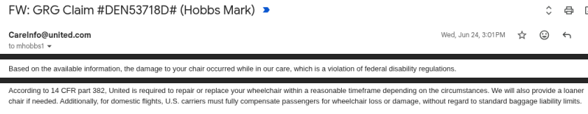 mark_hobbs86's tweet photo. @united You damaged my power wheelchair. You called it safe. Why do I need a court order to see what you did to it?

What did they do to my chair?
https://t.co/ALmVkvYfJr https://t.co/ztXqiiSnwD