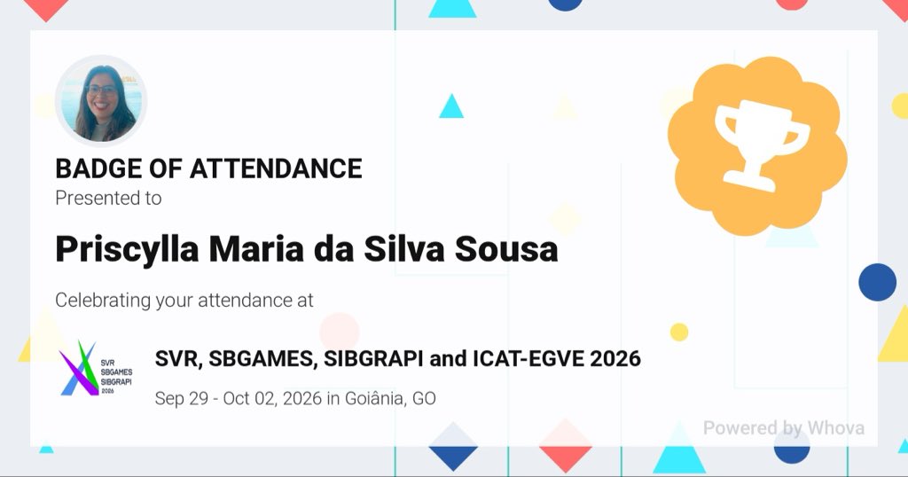 priscyllamss's tweet photo. ๐ Just had an incredible experience attending SVR, SBGAMES, SIBGRAPI and ICAT-EGVE 2026! ๐ - via #Whova event app https://t.co/jfCzgoxtJg
