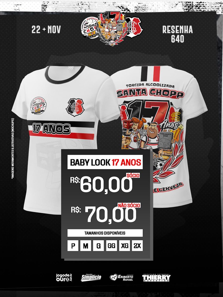 santachopp2009's tweet photo. 🔥 VENDA LIBERADA!

Comemore os 17 anos da T.A. Santa Chopp! 🍻

Garanta sua camisa/ingresso:
👕 Camisa, Regata ou Baby Look

💰 Sócio: R$60
💰 Não Sócio: R$70

📌 Quantidade limitada
💳 Pix ou cartão (acréscimo da maquineta)

📲 Informações via direct! https://t.co/Q29luGmPRF