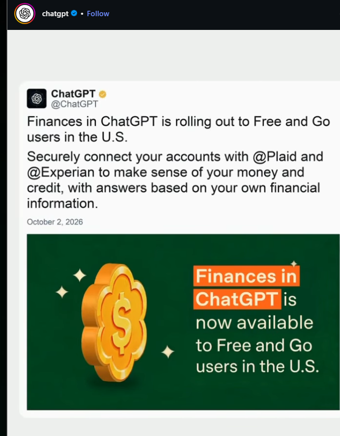 symphony_eleven's tweet photo. so many normies are going to start using chatgpt (AI) to manage their money

not sure how this has never bonded

literally AI that sends you MONEY https://t.co/qwoNIsF4VN