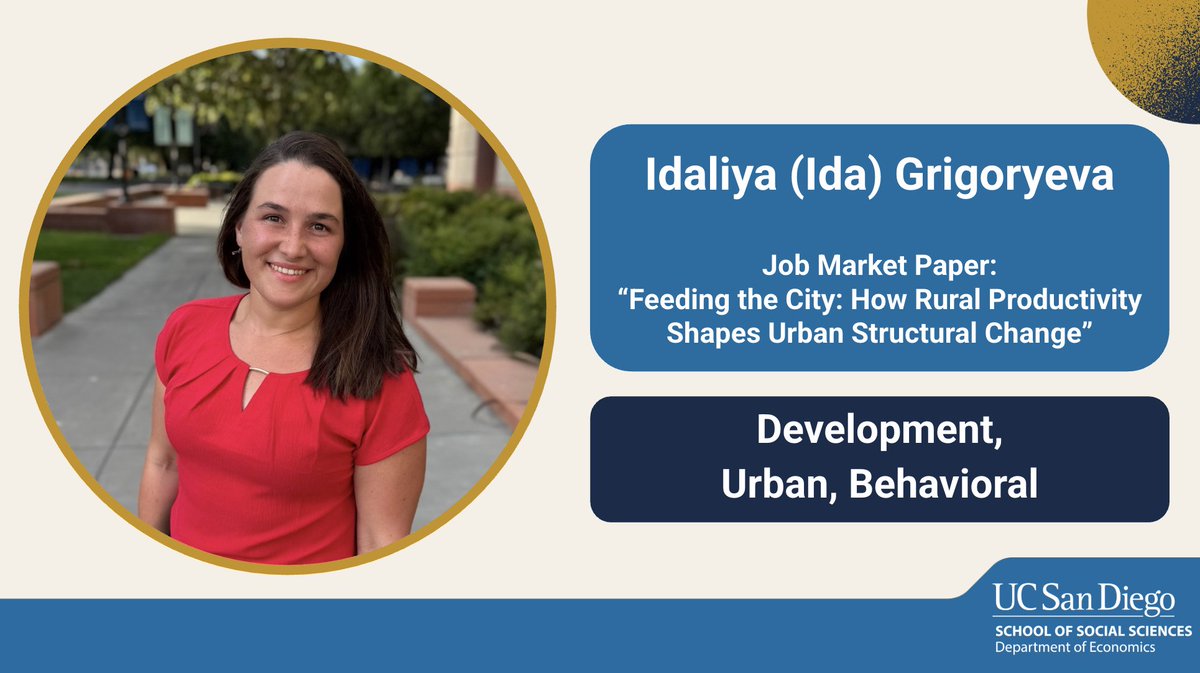 UCSDEcon's tweet photo. How does rural productivity affect cities? In her JMP, @_IdaGri shows that rural agricultural productivity can raise service and manufacturing employment in cities through food trade without substantial migration 

Read more: https://t.co/WSEHR4fd93
#EconJobMarket https://t.co/FxYezQANWf