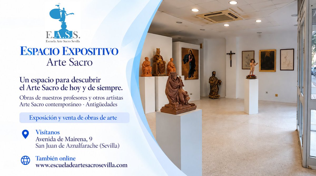 artsacrosevilla's tweet photo. Visita nuestro espacio expositivo: obras de nuestros profesores y otros artistas, Arte Sacro contemporáneo y antigüedades. Algunas obras están a la venta. #artesacro
📍 Av. de Mairena, 9 · San Juan de Aznalfarache
🌐 https://t.co/ZgsxpOqxff https://t.co/L0bSVwcDBn