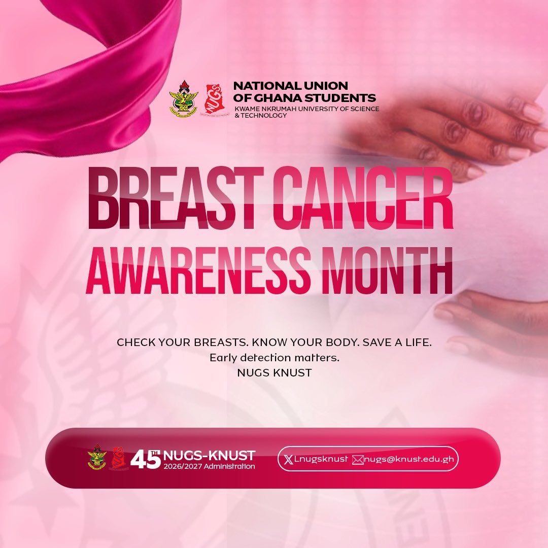 lnugsknust's tweet photo. ═══════════
BREAST CANCER AWARENESS MONTH 
______________________

As we step into October, NUGS-KNUST joins the global community in observing Breast Cancer Awareness Month

Check. Know. Act.💗

#AlutaContinua!
#VictoriaAscerta!!
#45thAdministration https://t.co/3CBzsY52pd