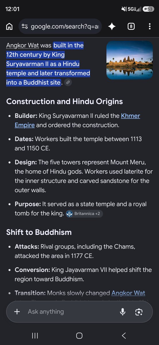 AK300300's tweet photo. @archeohistories Correction - the whole angkor wat temple complex was built as a Hindu temple and later transitioned towards Bhuddism. It was not built as a Bhuddist monastry as you write it https://t.co/ttFm8Mmvvm