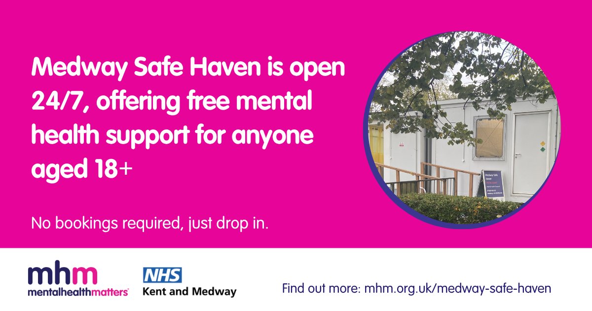 Medway_NHS_FT's tweet photo. Located at Medway Maritime Hospital, Medway Safe Haven provides free, out-of-hours mental health support to residents aged 18 and over, in a safe, comfortable, and non-judgemental environment. For further information visit https://t.co/3F6vHuCDD4
#mentalhealth #helpushelpyou https://t.co/ZFiYmHznVU
