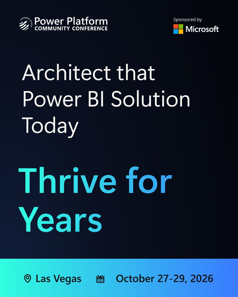 powerplatconf's tweet photo. Register for #PPCC26 https://t.co/AKa75zQjWf Building a Power BI solution: great. Keeping it scalable and maintainable for years: legendary. Learn the multi-layer architecture behind reusable, maintainable solutions, from Dataflows and Shared Semantic models to deployment pipelines. #PowerPlatform #PowerBI