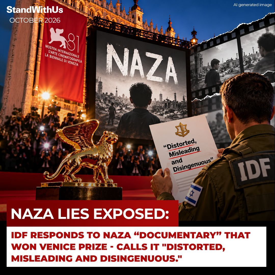 StandWithUs's tweet photo. The IDF has issued a comprehensive point-by-point response to "NAZA," the documentary that just won the Special Jury Prize at the Venice Film Festival - flatly rejecting its central claims as factually wrong and manipulative.

Among the IDF's key rebuttals: 
🔴 AI has never independently selected targets to strike. 
🔴 No IDF strike has ever been planned expecting 500 civilian deaths. 
🔴 The term "Lavender" refers to an intelligence database - not a targeting system. And IDF directives explicitly prohibit directing strikes at civilians.

"Had the filmmakers conducted adequate verification and corroboration of facts in good faith, as professional standards require, they could have identified the substantial errors presented in the film," the IDF stated. "The end result shows that they did not."

Notably, the filmmakers never submitted their allegations to the IDF for review before publication - a standard journalistic practice they chose to skip. For the full statement:

https://t.co/dhKyJi295w