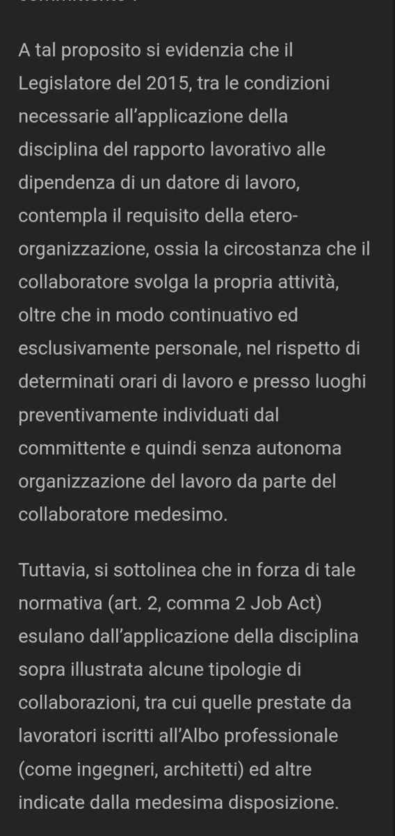MeArancia's tweet photo. @Gianclaudio81 @fuorifila Non sono riuscito a trovare riferimenti normativi specifici, ma qui si parla di ciò che dicevo. Nel caso di professioni relative ad albi non esistono le stesse condizioni che invece dovrebbero esserci nel caso di collaborazioni di lavoro con p. iva. Il praticantato non c'entra https://t.co/HJyj5RIZpD