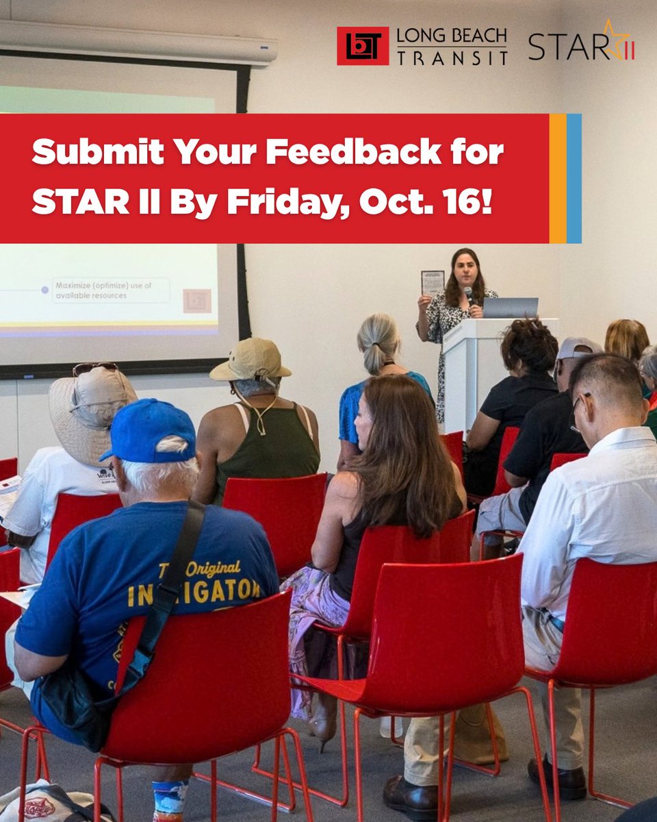 lbtransit's tweet photo. There's still time to share your feedback on proposed Long Beach Transit bus service improvements! 🚌
Complete the online survey by Friday, Oct. 16 to help shape the future of transit in your community.
Submit feedback at https://t.co/AJI2g055pk. https://t.co/9wXQqWToNl