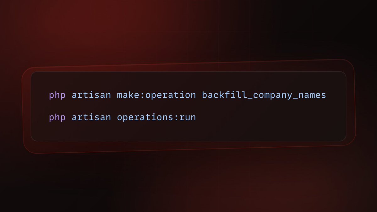 stevebauman's tweet photo. I've just released 'Operations' for Laravel 🎉

A small and simple package for one-time deployment tasks, like backfills and seeders

Write your handle() method and run it during deployment. Completed operations are recorded and skipped on future runs:

https://t.co/Zsa6H3lesI https://t.co/byz6JejSt1