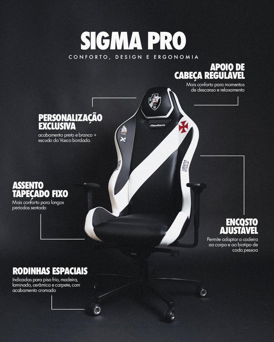 VascodaGama's tweet photo. Vasco 🤝 Flexform 

A cadeira gamer que você sempre sonhou! 💢

Disponível em https://t.co/CjDohMCN0p

#VascoDaGama https://t.co/2pur6IrElc