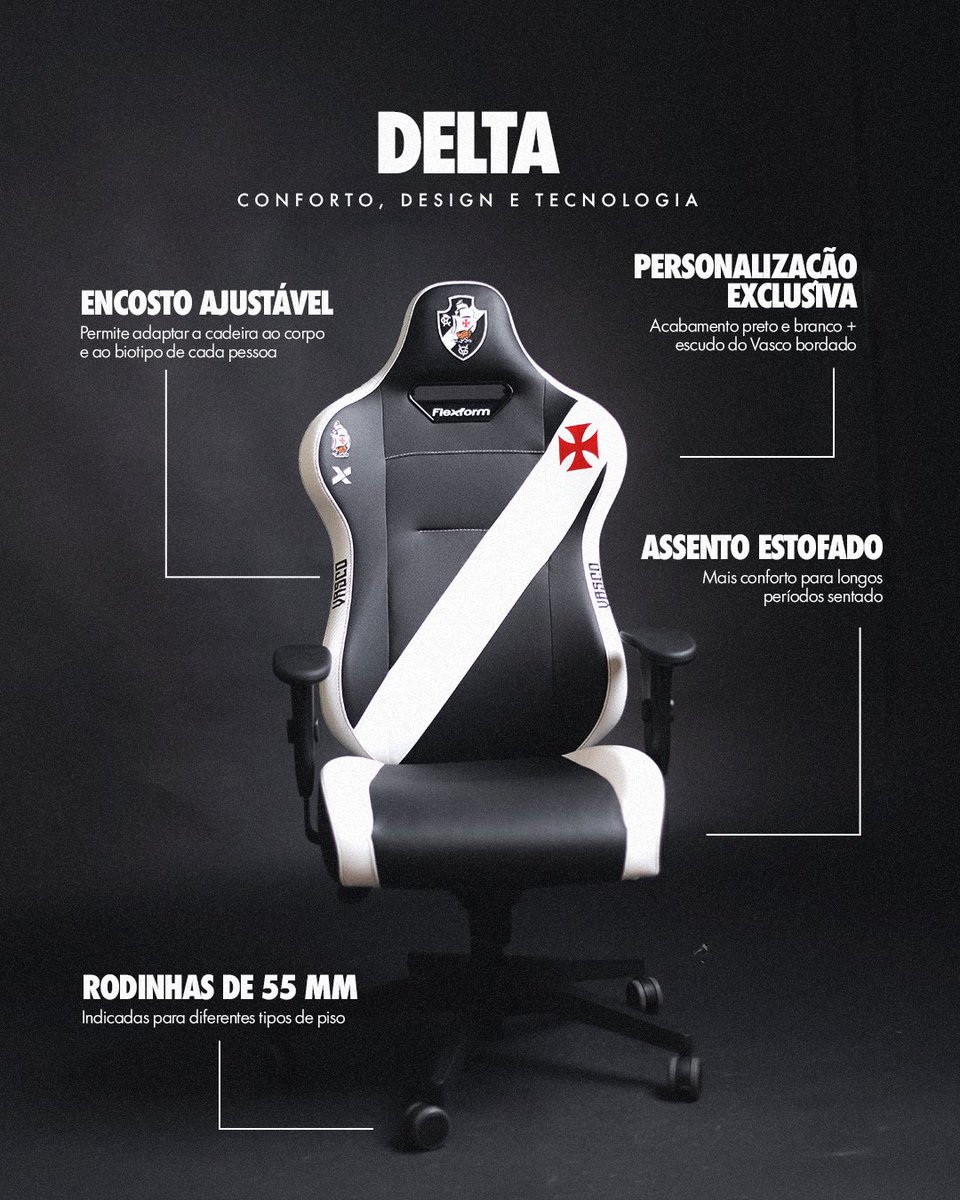 VascodaGama's tweet photo. Vasco 🤝 Flexform 

A cadeira gamer que você sempre sonhou! 💢

Disponível em https://t.co/CjDohMCN0p

#VascoDaGama https://t.co/2pur6IrElc