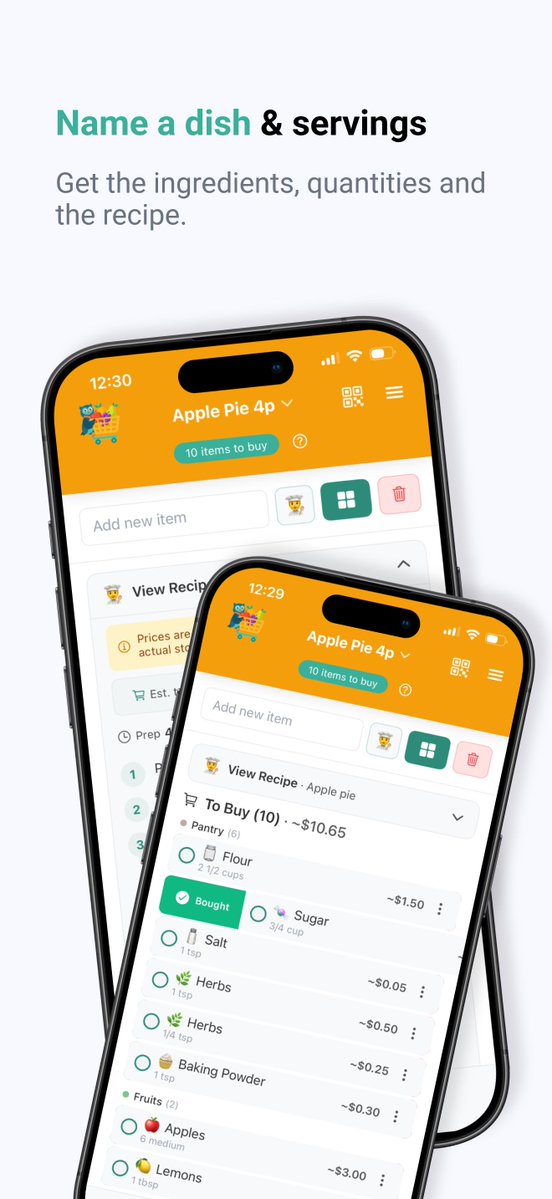listowlapp's tweet photo. Say the dish + how many people. List Owl 🦉 gives quantities, recipe and cost before you leave the house. Download on the App Store 👉 https://t.co/uSIB6g3LTS https://t.co/xjdUXuLUHt