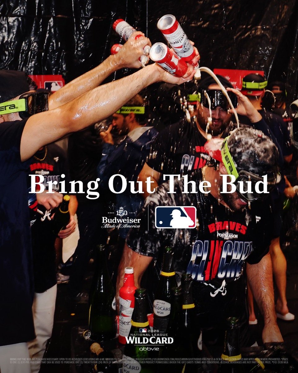 budweiserusa's tweet photo. 🍺 BRING OUT THE BUD 🍺​

Atlanta is moving on. Now you can join in on the beer shower. Use #BringOutTheBud #Sweepstakes for your chance to win a celebration's worth of beer money and keep the celebration going. https://t.co/KRMkSIQLUl