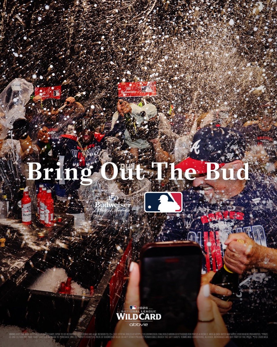 budweiserusa's tweet photo. 🍺 BRING OUT THE BUD 🍺​

Atlanta is moving on. Now you can join in on the beer shower. Use #BringOutTheBud #Sweepstakes for your chance to win a celebration's worth of beer money and keep the celebration going. https://t.co/KRMkSIQLUl