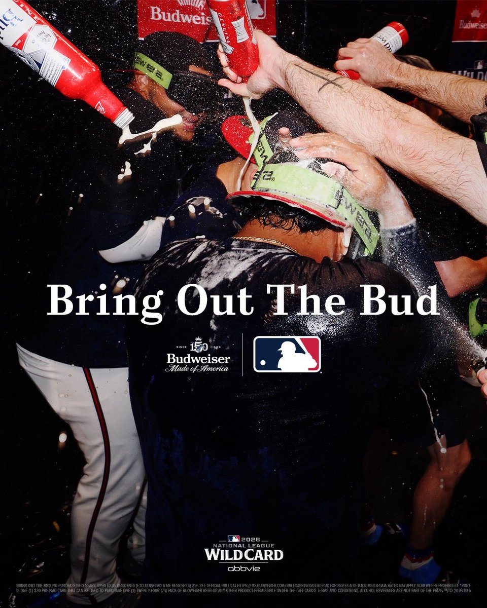 budweiserusa's tweet photo. 🍺 BRING OUT THE BUD 🍺​

Atlanta is moving on. Now you can join in on the beer shower. Use #BringOutTheBud #Sweepstakes for your chance to win a celebration's worth of beer money and keep the celebration going. https://t.co/KRMkSIQLUl