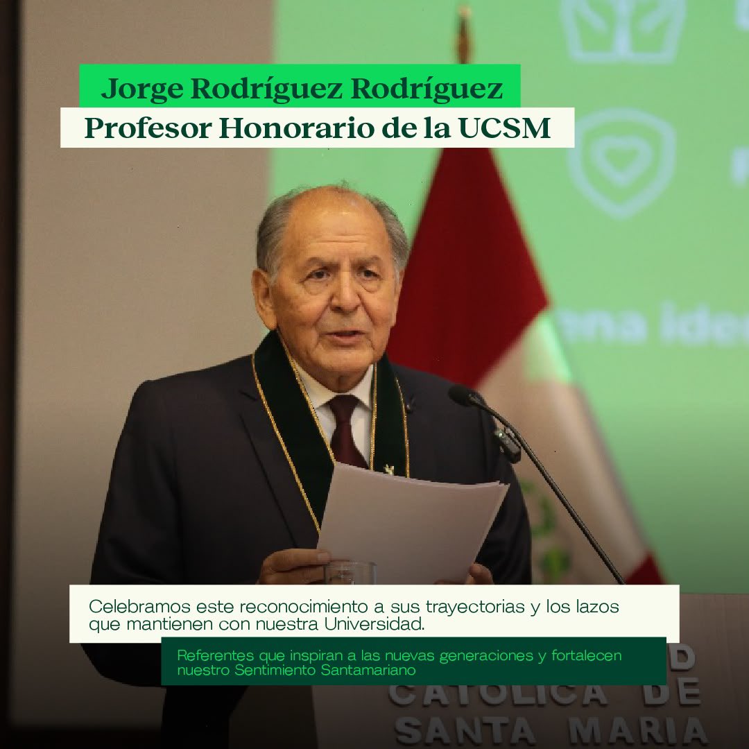 UCSM_oficial's tweet photo. 💚 #UCSM | 𝐓𝐫𝐞𝐬 𝐩𝐞𝐫𝐬𝐨𝐧𝐚𝐥𝐢𝐝𝐚𝐝𝐞𝐬 𝐯𝐢𝐧𝐜𝐮𝐥𝐚𝐝𝐚𝐬 𝐚 𝐧𝐮𝐞𝐬𝐭𝐫𝐚 𝐔𝐧𝐢𝐯𝐞𝐫𝐬𝐢𝐝𝐚𝐝 𝐝𝐞𝐬𝐭𝐚𝐜𝐚𝐧 𝐞𝐧 𝐌𝐄𝐑𝐂𝐎 𝐋𝐢́𝐝𝐞𝐫𝐞𝐬 𝐏𝐞𝐫𝐮́ 𝟐𝟎𝟐𝟔

La Universidad Católica de Santa María reconoce la presencia de tres personalidades vinculadas a nuestra comunidad universitaria en 𝐌𝐄𝐑𝐂𝐎 𝐋𝐢́𝐝𝐞𝐫𝐞𝐬 𝐏𝐞𝐫𝐮́ 𝟐𝟎𝟐𝟔, ranking que evalúa la reputación de líderes del país. En esta edición, Julio Velarde Flores ocupa el primer lugar y Roque Benavides Ganoza el quinto; Jorge Rodríguez Rodríguez también integra la clasificación. 

🎓 Julio Velarde Flores, Doctor Honoris Causa de la UCSM.
🎓 Roque Benavides Ganoza, Profesor Honorario de la UCSM.
🎓 Jorge Rodríguez Rodríguez, Profesor Honorario de la UCSM.

Este reconocimiento pone nuevamente en valor las trayectorias de personalidades que mantienen un vínculo académico con nuestra casa de estudios.

💚 𝑪𝒆𝒍𝒆𝒃𝒓𝒂𝒎𝒐𝒔 𝒆𝒔𝒕𝒐𝒔 𝒍𝒂𝒛𝒐𝒔 𝒒𝒖𝒆 𝒄𝒐𝒏𝒆𝒄𝒕𝒂𝒏 𝒂 𝒍𝒂 𝑼𝑪𝑺𝑴 𝒄𝒐𝒏 𝒓𝒆𝒇𝒆𝒓𝒆𝒏𝒕𝒆𝒔 𝒅𝒆 𝒂𝒎𝒑𝒍𝒊𝒂 𝒕𝒓𝒂𝒚𝒆𝒄𝒕𝒐𝒓𝒊𝒂 𝒏𝒂𝒄𝒊𝒐𝒏𝒂𝒍.

#UCSM #MERCOLíderes2026 #SentimientoSantamariano #ComunidadUCSM #Reconocimiento