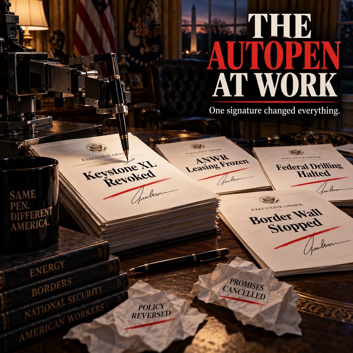 GuntherEagleman's tweet photo. I’ll never forget how Biden started his presidency.

Keystone XL revoked. ANWR leasing halted. Border wall construction stopped. Then, days later, new federal oil and gas leasing was paused.

He wasted absolutely no time changing the direction of the country. https://t.co/J1rCKhexWw