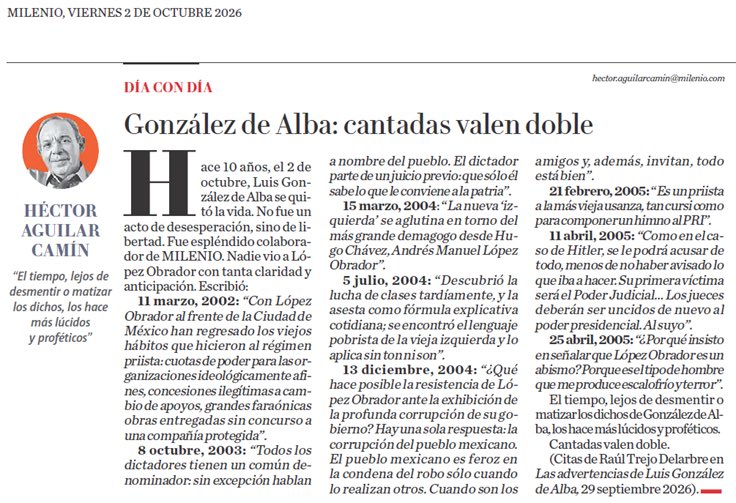 ferbelaunzaran's tweet photo. Se extraña a Luis González de Alba, líder de 1968, gran difusor de la ciencia y, cómo recuerda @aguilarcamin retomando citas rescatadas por @ciberfan, alguien que descifró con tino y anticipación a López Obrador:

González de Alba: cantadas valen doble. https://t.co/UlQ9zLu0HB