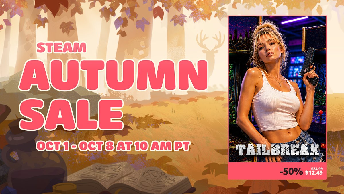 deaddropstudios's tweet photo. As part of the #SteamAutumnSale, you can save BIG on Dead Drop Studios games!  Save up to 50% on Tailbreak and more!

🛍️ Shop now:  https://t.co/DLHyZF4TyH https://t.co/GwdmBVZTU2